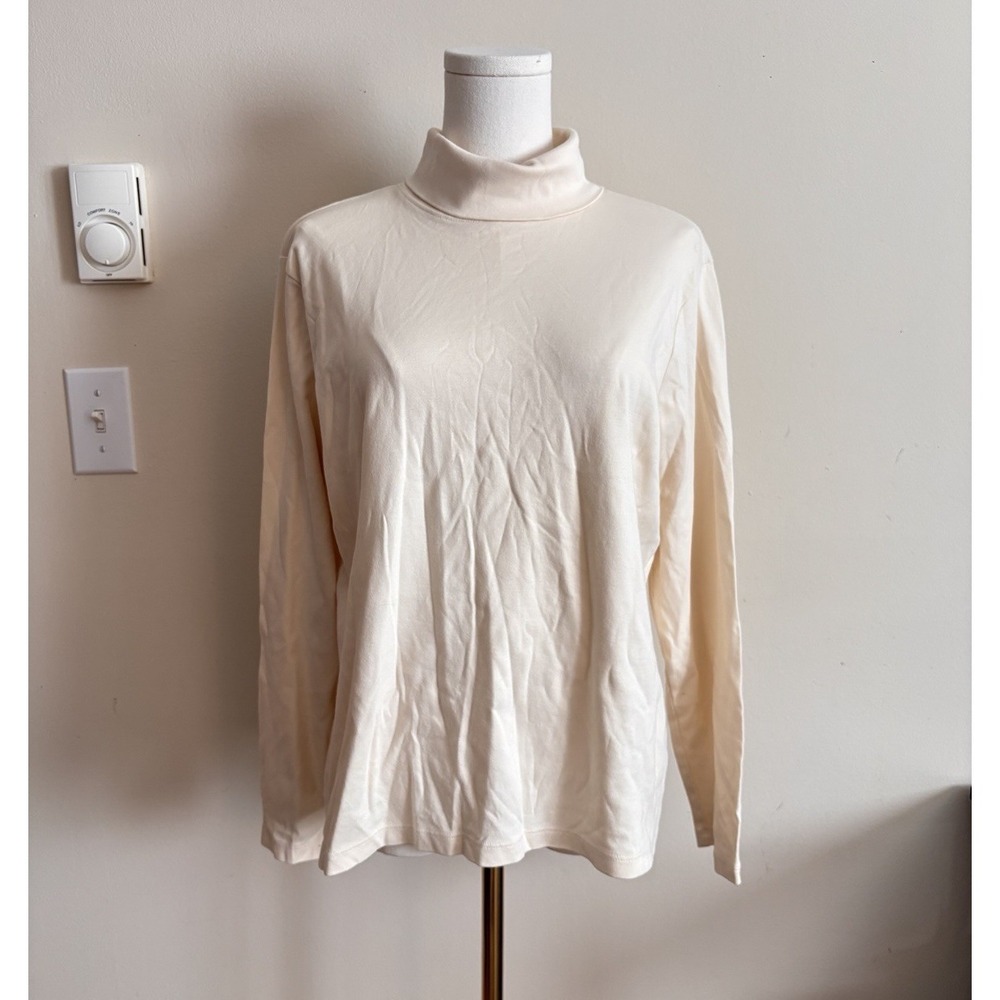 LL Bean Womens XL Pima Cotton Turtleneck Cream Minimalist Preppy Capsule Classic